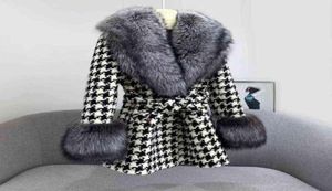 Mulher039s Cape Designer Roupas Houndstooth Winter Coat Women Mulheres Big Selp Sur lapela Midlen comprimento falsificado Splicing de lã Coat WOME3249016