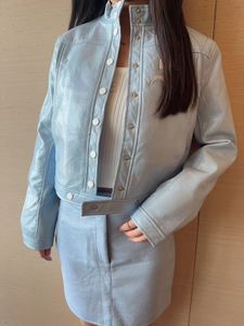 Женские куртки с длинным рукавом высококачественный короткий патентный кожа