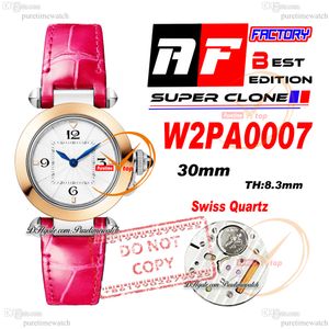 Pasha W2PA0007 Swiss Quartz Womens Watch AF 30mm Two Tone Rose Gold White Textured Dial Deep Pink Leather Watches Lady Super Edition Reloj Mujer Puretime Ptcar