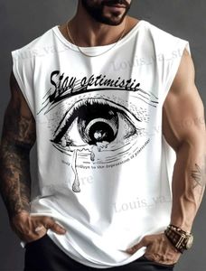 Men's T-Shirts Mens Tank Top Eye Design Letter Print Crew Neck Clothing Everyday Sports American Strt Slveless Lightweight Bottom Shirt T240419