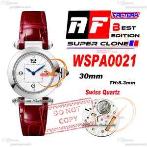 Pasha WSPA0021 스위스 쿼츠 여성 시계 AF 30mm 스틸 케이스 흰색 질감 다이얼 레드 가죽 스트랩 레이디 시계 레이디 슈퍼 에디션 reloj de mujer puretime ptcar