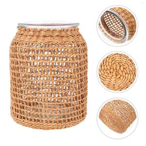 Vases Glass Flower Vase With Rattan Cover Baskets Shabby Chic Wicker Garden Decorative Farmhouse Table Decoration