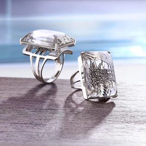 Cluster Rings Bocai Real S925 Pure Silver White Crystal Ring Retro Luxury Temperament Woman