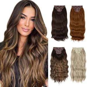 Sarla 4pcsset Synthetic Long Wavy Clip in Haaren 22 dickes Haarstück für Frauen braun blonde schwarze natürliche Fälschung 240410