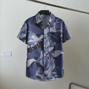 Camisas casuais masculinas homens relaxados Camisa Tropical estampa floral com mangas curtas colar de peito único para o verão