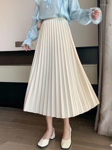 Skirts Japan Style Pleated Large Hem Umbrella Skirt Vintage High Waisted Mid Length Women 2024 Spring Summer X764