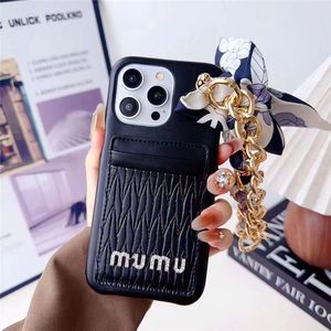 Originla Leather Luxury Silk Wristband Chain Pocket Card Holder phone case For iPhone 15 15pro 15promax 14 14plus 14promax 13pro 13 12 Wallet Bag Shockproof shell