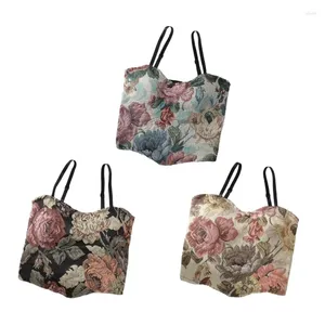 Serbatoi da donna Donne senza maniche bustier con stampa fiore estetica.