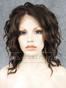 Perücken #6/8 Mix Brown Chic Short Fashion Hitzefaserfaser lockiger Spitze vorne synthetischer Haar Perücke