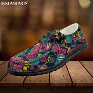 Повседневная обувь Instantarts 2024 Мужской череп Flat Fashion Flase Floral Sugar Print Ladies Loafers Удобный скользящий насос для женщин мужчина