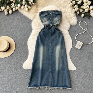 Casual Dresses Spring And Summer Design Sense Breasted Waist Skinny Do Old Hair Edge Spicy Girl A Word Retro Denim Dress