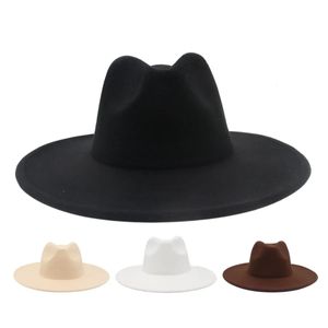 9.5cm büyük ağzına kadar klasik fedoras şapka unisex tek renkli elbise vintage kadınlar şapkalar basit İngiliz tarzı caz erkek şapkalar 240419