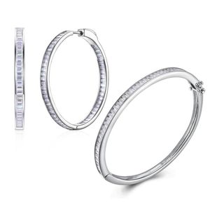 Solid 925 Sterling Silver Bangle Hoop Earrings Set Rec Cubiz Zirconia Engagement Wedding Bridal Anniversary Jewelry sets65290588587921