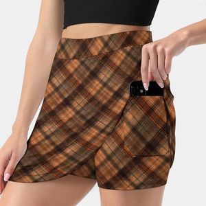 Röcke schwarz und orangefarbene Tartan.Frauenrock Mini eine Linie mit Verstecktasche Tartan Brown