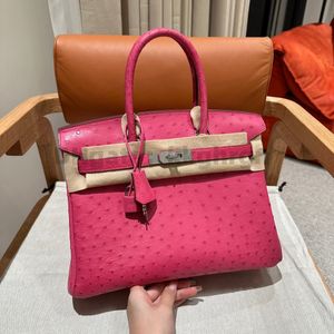 Handbag Fashion Luxury Wallet Women's True Ostrich Women's 25cm 30cm with Printed Lock Top Designer Bag Luxury Brand Bag Hand Sewn Wax Thread