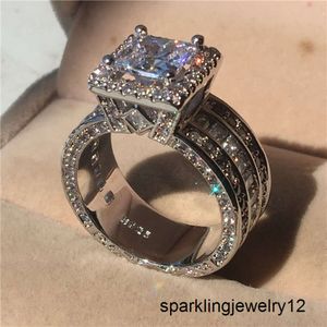 925 Sterling Silver Band Ring Princess Cut Rings Wedding Rings 3CT Laboratório Diamante Jóias de luxo para mulheres Aniversário de noivado de mulheres