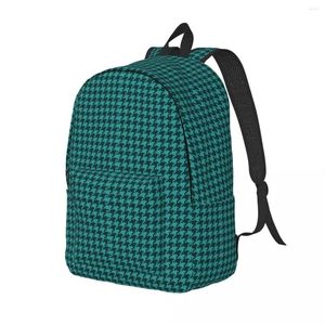 Backpack Retro Houndstooth Green And Black Travel Backpacks Girl Elegant School Bags Custom Big Rucksack