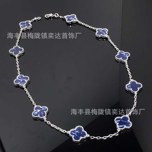 Designer Brand Van Ten Flowers Clover Necklace For Women 925 Sterling Silver Plated 18K Rose Gold Peter Blue Stone Fashion High Grade Neckchain