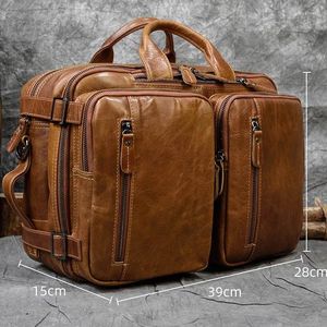 Briefcases Men Business Briefcase Genuine Leather Messenger Bag Tote Travel Laptop Fit 14 Inch Document Cowhide Man Handbags