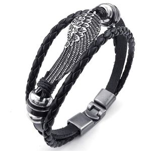 Bracelets de charme Retro Metal Buckle Bracelet Jewelry Wing Angel Braid Cuff Leather Lelloy Fancy for Man and Woman Hand Drop Deliv Dhtqb