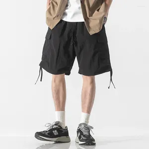 Men's Shorts Cargo Drawstring Elastic Waist Streetwear Casual Training Quarter Pants Gym Summer