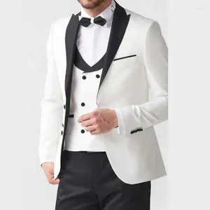 Męskie garnitury biała kurtka czarna spodni eleganckie mężczyźni ślubne groom Tuxedo Prom Blazers Hombre Wysokiej jakości niestandardowy 3 -częściowy zestaw homme