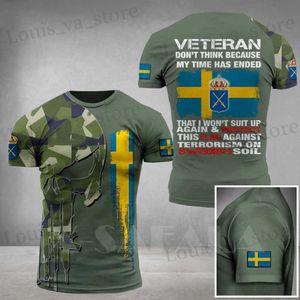 Mäns T-shirts New SW Soldier-Army-Veteran Country Flag 3D Tryckt T-shirt för män av hög kvalitet mjölkfiber Summer Round Neck Casual Tops T240419
