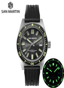 San Martin 62MAS Diver Automatiska mekaniska män Titta på NH35 rostfritt stål keramiska Bezel Sunray Dial Rubber Calender Luminous T2002246756