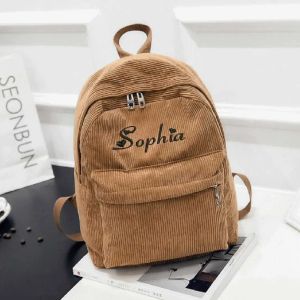 Bags Personalised Embroidery Corduroy Kawaii Backpack Student Adorable Backpack for School Girls Women Cute Back Bag Casual Day Pack