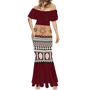伝統的な部族の夏のワンショルダーセクシーな長いスカートタトゥープリントブルービーチドレスエレガントな女性用フィッシュテイル