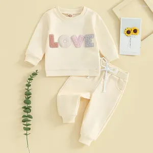 Clothing Sets Toddler Baby Boy Valentines Day Outfit Infant Long Sleeve Love Embroidery Sweatshirt Jogger Pants Set Cute Sweatsuit
