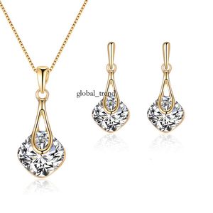 Necklace Luxury Hot Selling Cross-border Personalized Square Jewelry Set in Europe and America, Electroplated Glass Necklace, Earring Jewelry Set 445 607