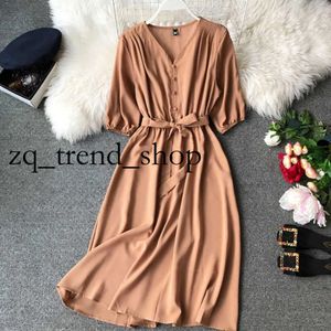 Women Summer Dress V-neck streetwear A-Line Empire Beach Mid-Calf Long Chiffon Dresses with Frockes for Women 8 36