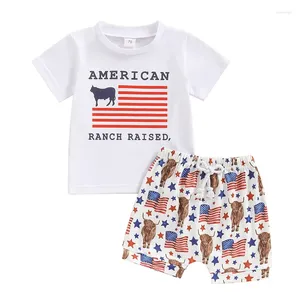 Set di abbigliamento baby boy outfit del 4 luglio top corto pantaloncini da stampa mucca set abiti occidentali per bambini