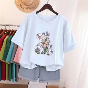 2023 الصيف بالإضافة إلى الحجم العلوي القطن y2ktshirt womens bear ber print tshirt كبير الحجم 240412