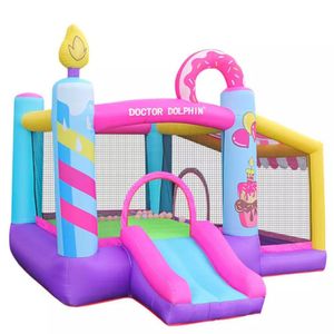 Partihandel PVC Färgglada uppblåsningsbart Bouncy Castle Outdoor Entertainment med Slide och Net Jumper Kids Bounce House för födelsedagsfest