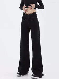 Frauen Jeans Flare 90er Ästhetik 2000er Jahre Y2K High Taille Jeanshose Vintage Harajuku Gothic Black Baggy Wide Leg Cowboyhose