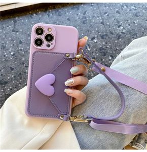 Mobiltelefonfodral Korean Crossbody Lace Up Halsband med kortsäteslila fodral som är lämpligt för iPhone 11 15 13 14 Pro Max X Xs XR Max Coin Wallet Cover J240418