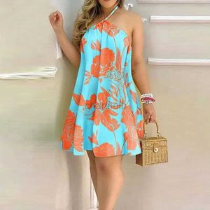 Podstawowe sukienki swobodne sukienki na kobietę 2024 Seksowne bez rękawów Bez pleców krótka mini sukienka luźna kantarka szyi druk plaży Sundress Floral Vestidos S-3xl 240419