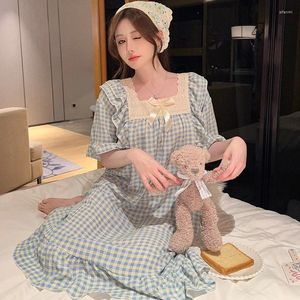 Женская одежда для сна пижамы летняя корейская корейская принцесса пузырька хлопок с коротким рукавами ночная одежда в сфере плюс дома юбка для дома