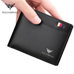 Carteiras Williampolo Men fina da carteira genuína Mini bolsa casual Wallet Fashion Brand Short Small Pouch Gift 181342