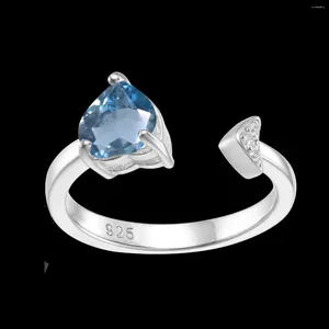 Clusterringe herzförmiger Ring 925 Sterling Silberschmuck Natural London Blue Topaz Stone Open Engagement Frauen für Braut