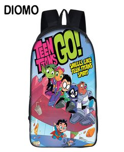 DIOMO Cartoon Anime Teen Titans Go Backpack School Bags Presente para menino com meninas crianças Rucksack Teenager Child J1905225642760