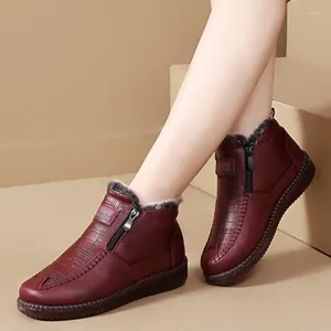 Sapatos casuais avó mãe inverno peles de pele falsa botas de couro feminino salto plano botas de neve ao ar livre