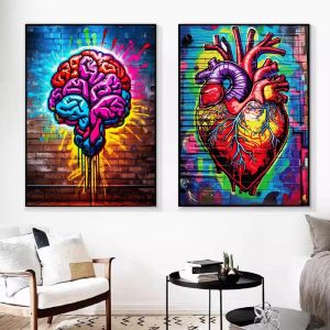 Human Heart Brain Anatomical Poster Graffiti Wall Art Print Modern Street Graffiti Anatomy Canvas Painting Wall Decor Posters