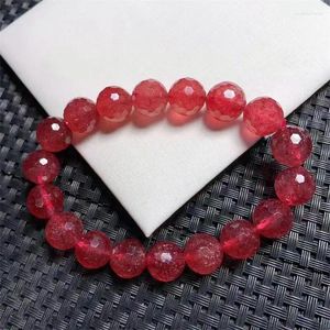 Länkarmband 10mm naturlig fasett Strawberry Quartz Armele Kvinnor Trendiga Reiki Healing Elastic Yoga Energy Wristband Jewelry Gift 1st