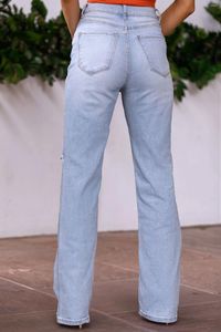 Jeans femininos, namorado de cintura alta, calça jeans casual de perna reta