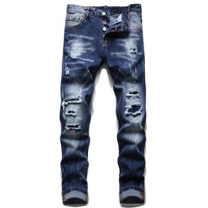 brand jeans man graphic jeans for mens black woman light blue pant European Zipper Pocket Classic Grey Jean Trendy Hip-hop Ripped Pants Holes Trousers design jean pant