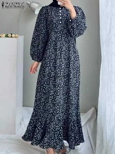 Ethnic Clothing Muslim Vintage Maxi Dresses Elegant Abaya Women Printed Fishtail Sundres ZANZEA Dubai Vestidos Party Robe Femme Islamic d240419