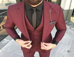 Fit 2019 Bourgogne Groom Tuxedos Utmärkta män Bröllopsmycker Högkvalitativa män Formella affärer prom parti suitjacketpantstieve9622341